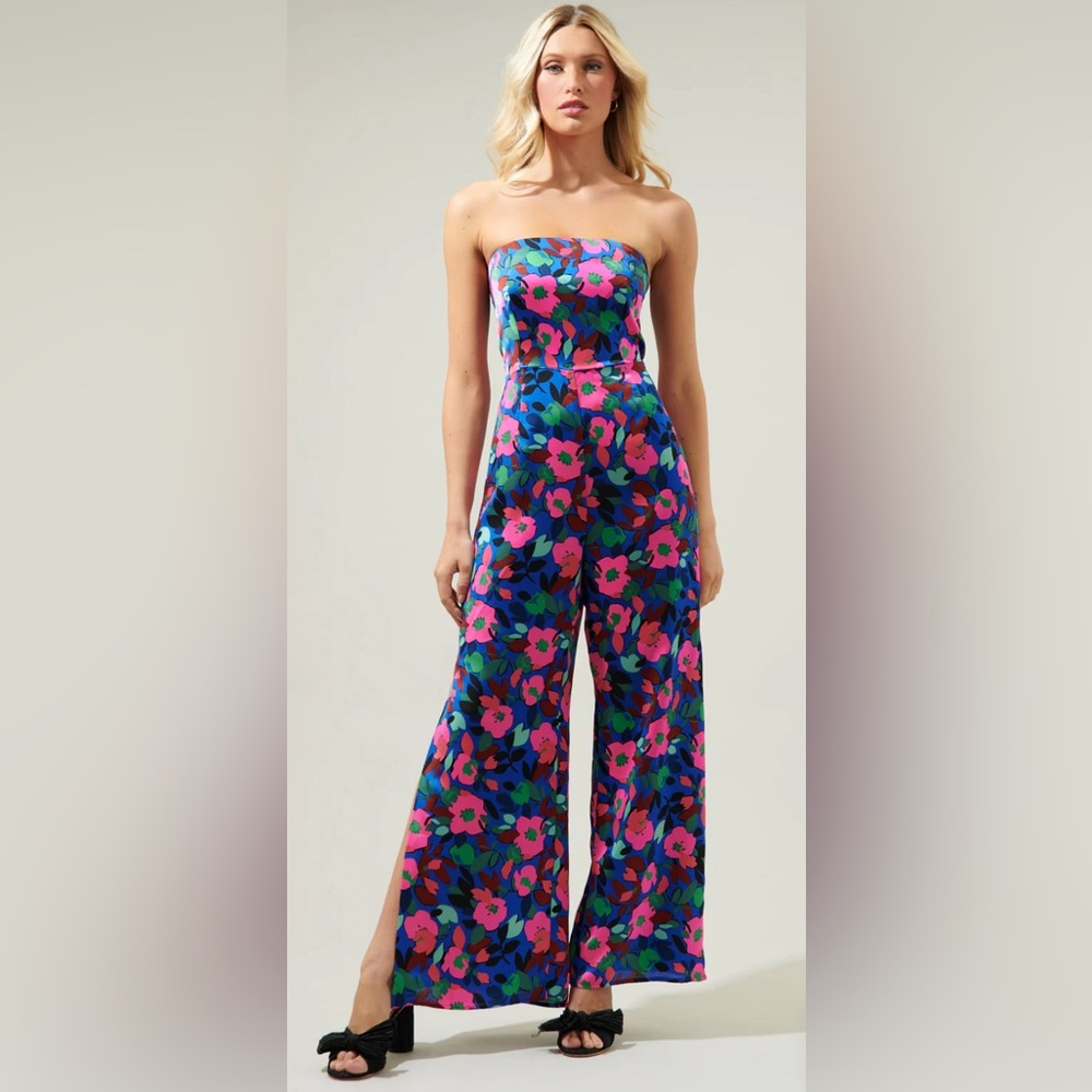 NWT Baltic Born Satin Wide Leg Floral Jumpsuit